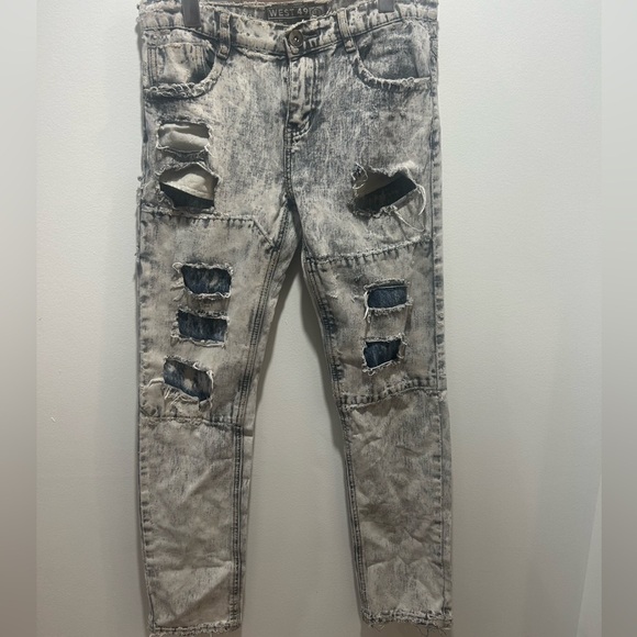 WEST 49 size 13/14 skinny fit distressed jeans, frayed hems, zipper buckle front - Picture 1 of 7